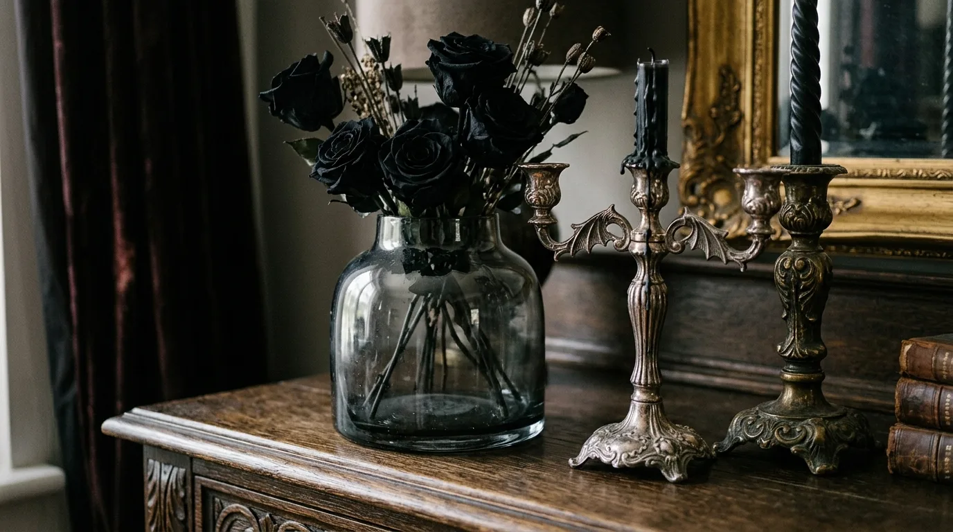Turn the mantel into a dramatic seasonal focal point inspiration for an elegant Halloween interior.